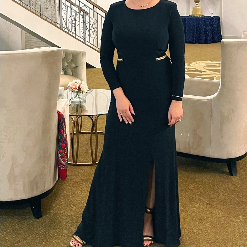 Xscape Black Long Sleeve Sheath Dress with Cutout Details